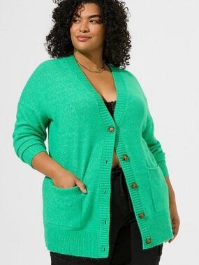 Torrid Vegan Cashmere Boyfriend Cardigan V-Neck Sweater in Deep Mint Size 00